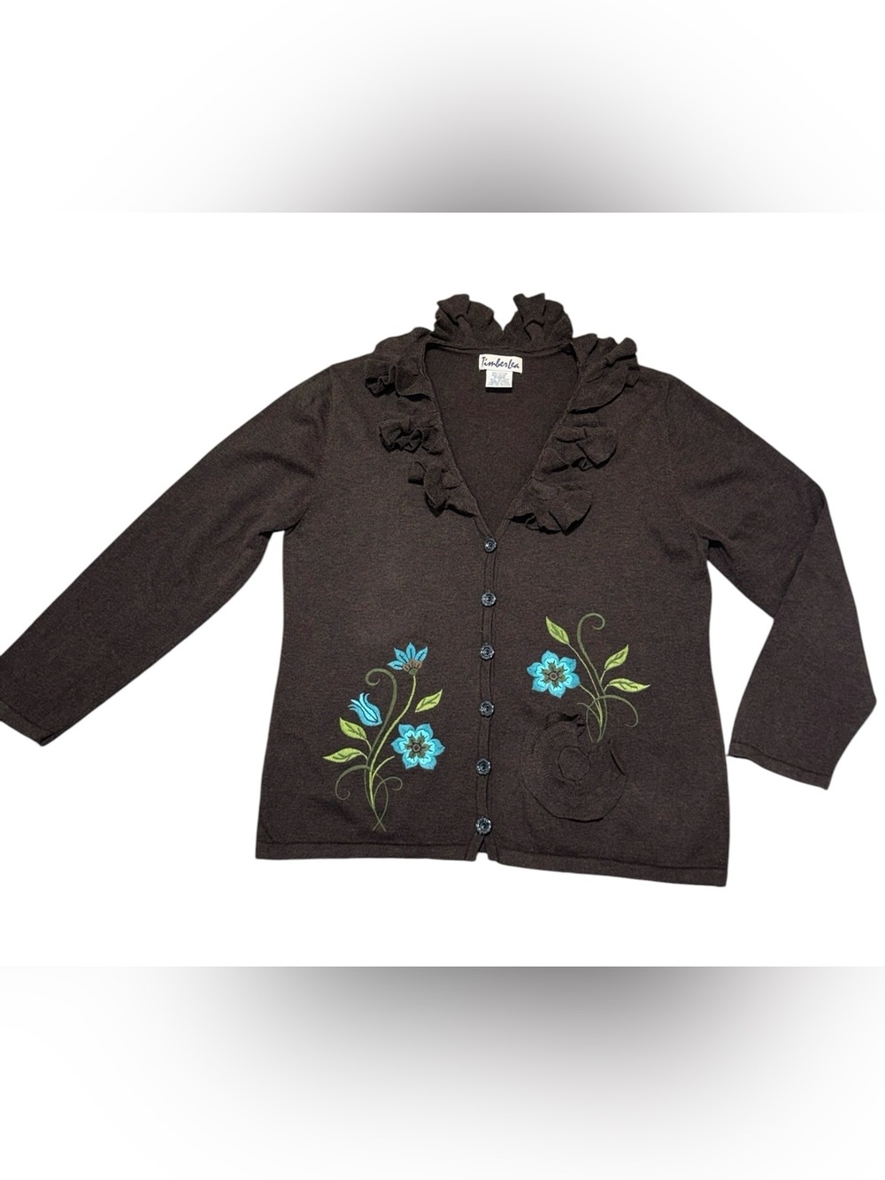Y2K Timberlea Womens Brown Floral Embroidered Cardigan XL Boho Cottagecore - Picture 2 of 10